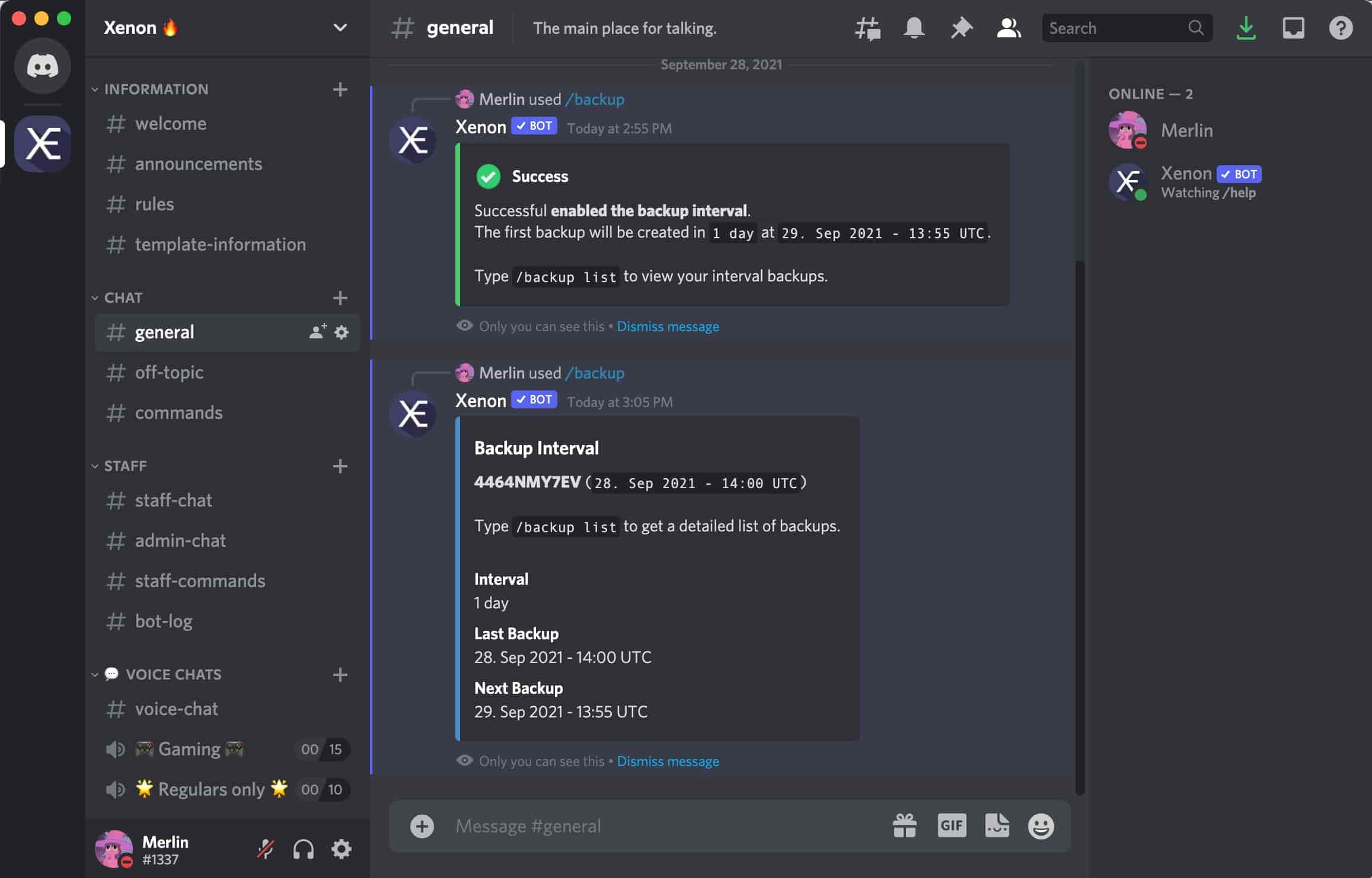 Setup automatic backups of your server using the /backup interval command